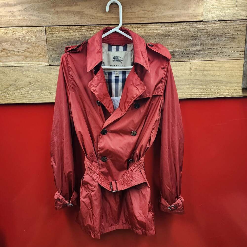 Burberry Red Double Breasted Belted Trench Coat Jacket Size US 12